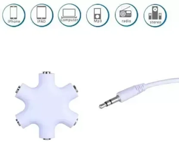 Super CRP CR-117 6 Port Rockstar Multipurpose Headphone 3.5mm Jack  For Compatible With Mobile, Laptop, Tablet, Computer. Phone Converter Phone Converter (Android & iOS) 