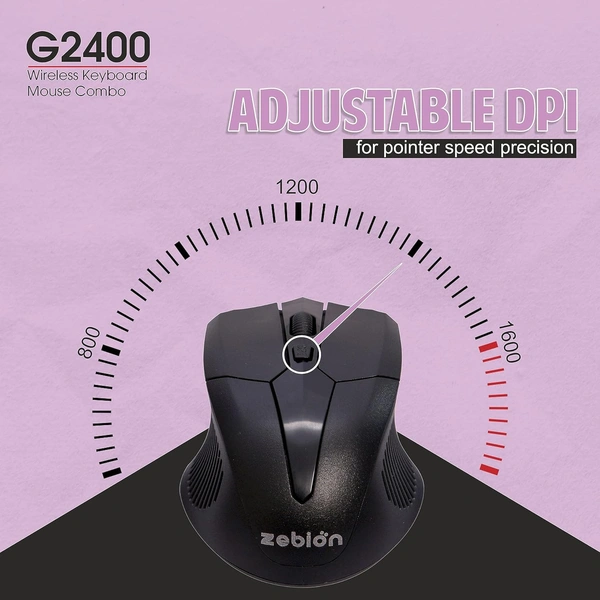 ZEBION G2400 Wireless Keyboard Mouse Combo with Nano Receiver, Slim, Elegant and Ergonomic chiclet Design, Tested with Over 1 Million keystrokes and clicks (Black)