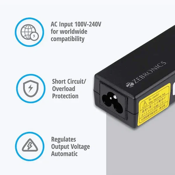 Zebronics Zeb- LA551719065L 65W Laptop Adapter 5.5x1.7mm Connector (Black)