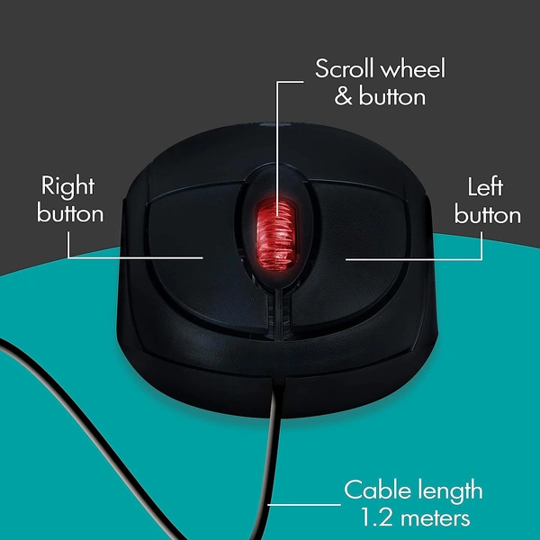 Zebronics ZEB-RISE Wired USB Optical Mouse with 3 Buttons (Black)