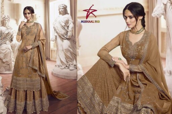 Trendy Chiku Colour Super Look Salwar Plazo With Dupatta Work - YELLOW, un stitched