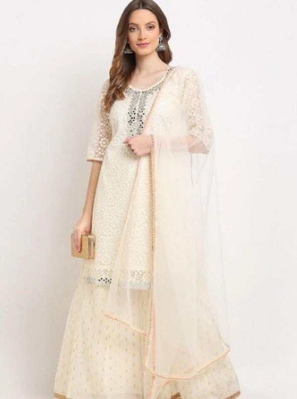 Trendy Chiku Colour Super Look Salwar Plazo With Dupatta Work - white, un stitched