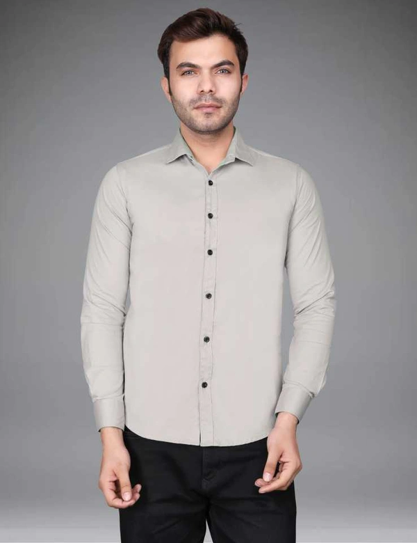 Men Regular Fit Solid Cut Away Collar Casual Shirt (SD-SH-GY) - L, Grey