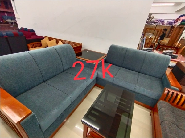 Wood Sofa With Tea Table Area - grey with brown, large
