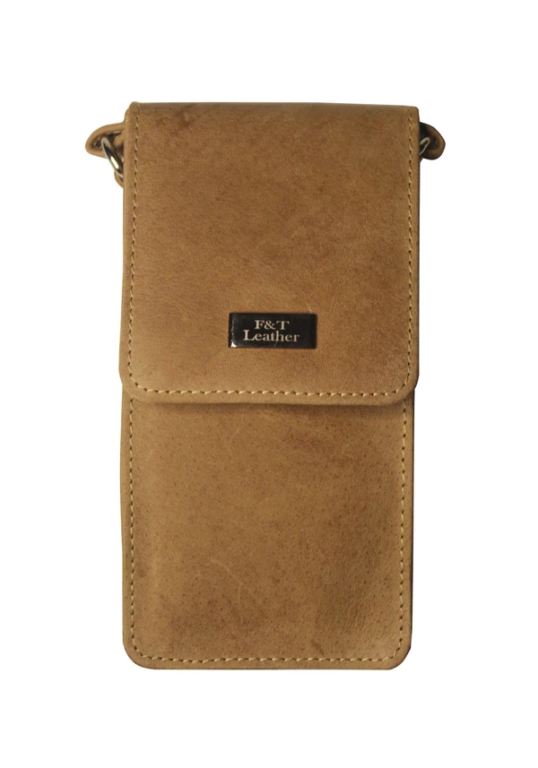 F&T Leather Genuine Leather cross body mobile holder (FT5001) - 6.5 Inch, Tan, Tan, 1 mobile holder, Flavour and Trends Pvt. Ltd., 185gm, Mobile Holder