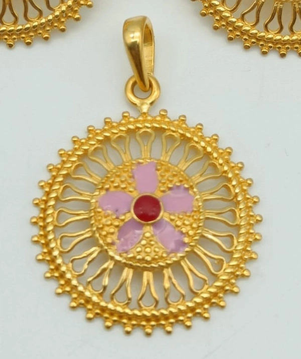 Ranishaa Sliver Pendent Set SP-4 - Golden with Red,Purple, 1Set