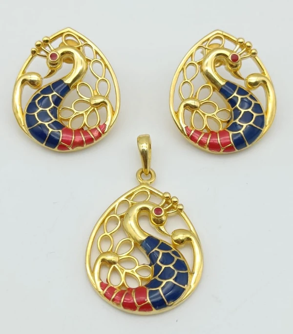 Ranishaa Sliver Pendent Set SP-5 - Golden+Red+Navy Blue, 1 Set