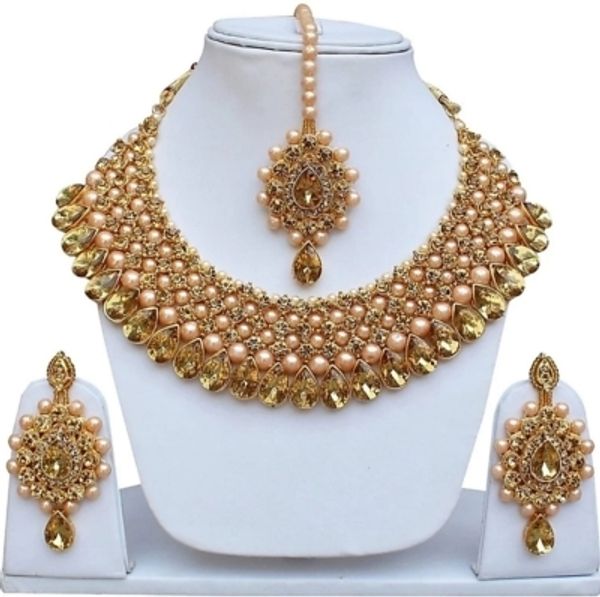 Mother of Pearl Jewel SetColor :GoldColor Code :GoldenModel Number :Latest Choker Design Traditional Necklace Jewellery Set for WomenSales