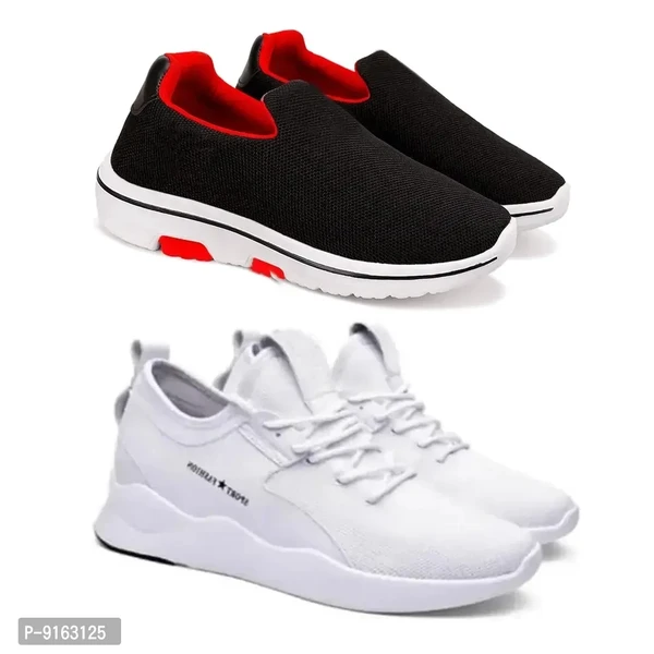 Elegant Canvas Self Design Sports Running Shoes For Men- Pack Of 2 - 6UK