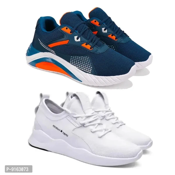 Elegant Canvas Self Design Sports Running Shoes For Men- Pack Of 2 - 9UK