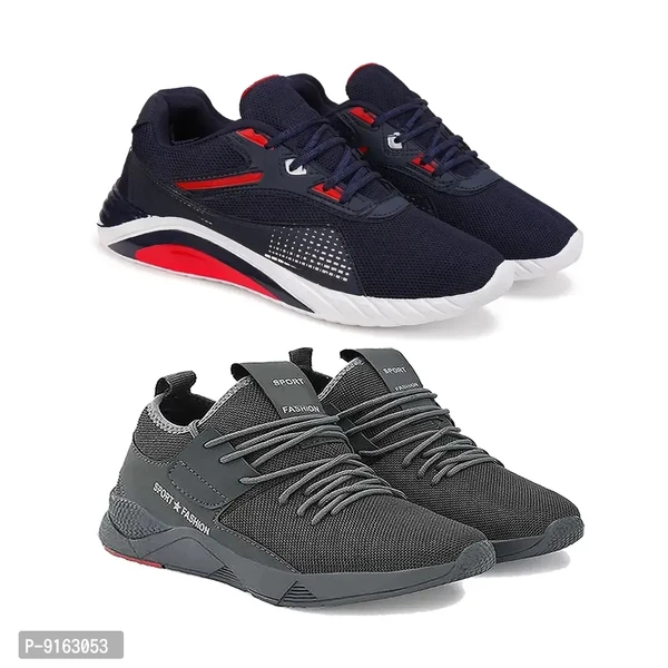 Elegant Canvas Self Design Sports Running Shoes For Men- Pack Of 2 - 6UK