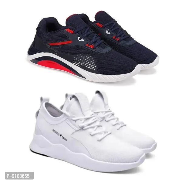 Elegant Canvas Self Design Sports Running Shoes For Men- Pack Of 2 - 6UK