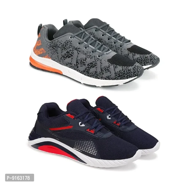 Elegant Canvas Self Design Sports Running Shoes For Men- Pack Of 2 - 6UK