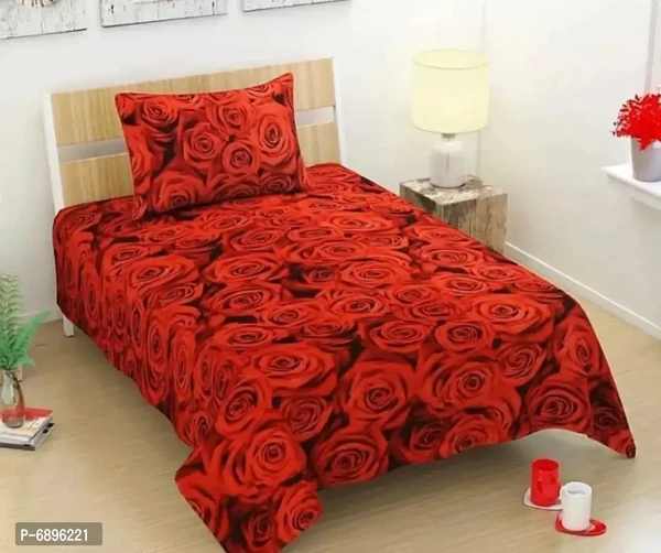 Red Polycotton Printed Bedsheet With 1 Pillow Cover