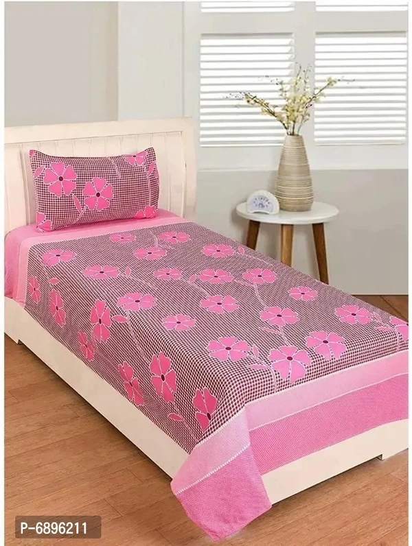 Pink Polycotton Printed Bedsheet With 1 Pillow Cover