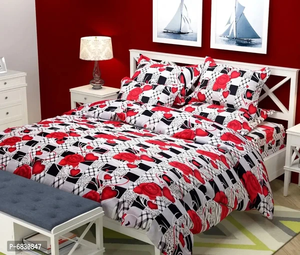 Stylish Polycotton Digital Printed Multicoloured Double Bedsheet With Pillowcovers