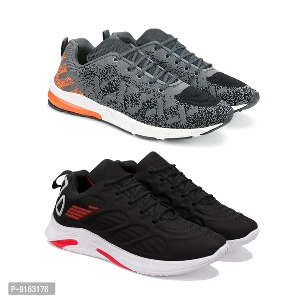 Elegant Canvas Self Design Sports Running Shoes For Men- Pack Of 2 - 7UK