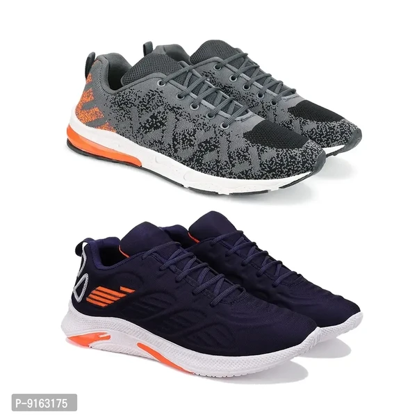 Elegant Canvas Self Design Sports Running Shoes For Men- Pack Of 2 - 7UK