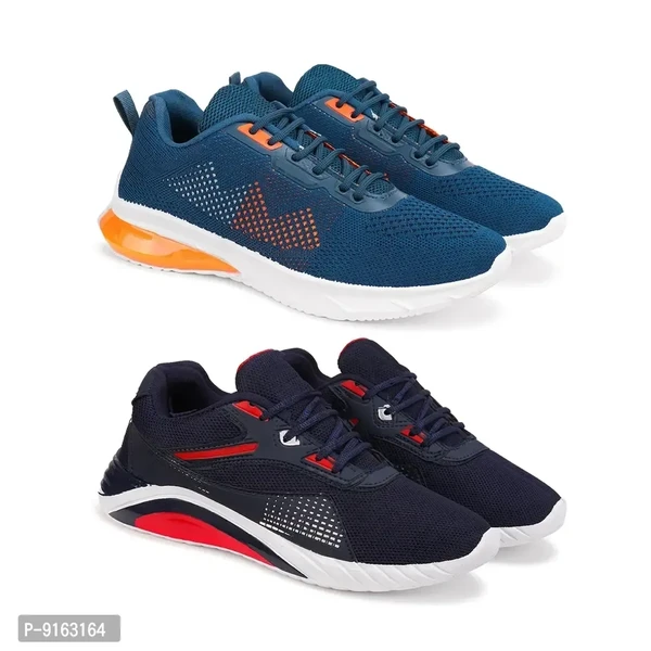 Elegant Canvas Self Design Sports Running Shoes For Men- Pack Of 2 - 6UK