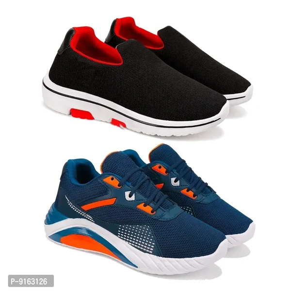 Elegant Canvas Self Design Sports Running Shoes For Men- Pack Of 2 - 6UK