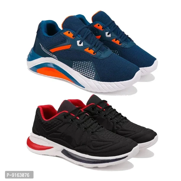 Elegant Canvas Self Design Sports Running Shoes For Men- Pack Of 2 - 6UK