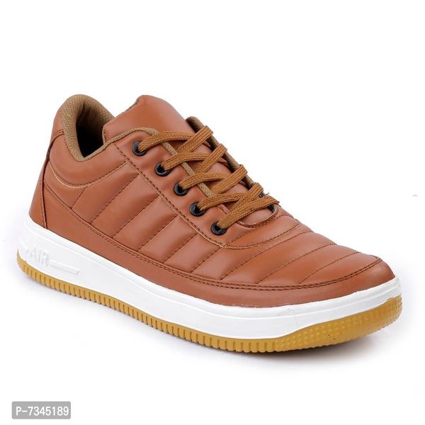 Stylish Fashionable Tan Brown Leatherette Trendy Modern Daily Wear Lace Ups Running Casual Shoes Sneakers For Men - 8UK