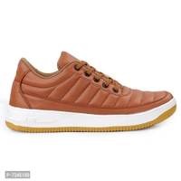 Stylish Fashionable Tan Brown Leatherette Trendy Modern Daily Wear Lace Ups Running Casual Shoes Sneakers For Men - 10UK