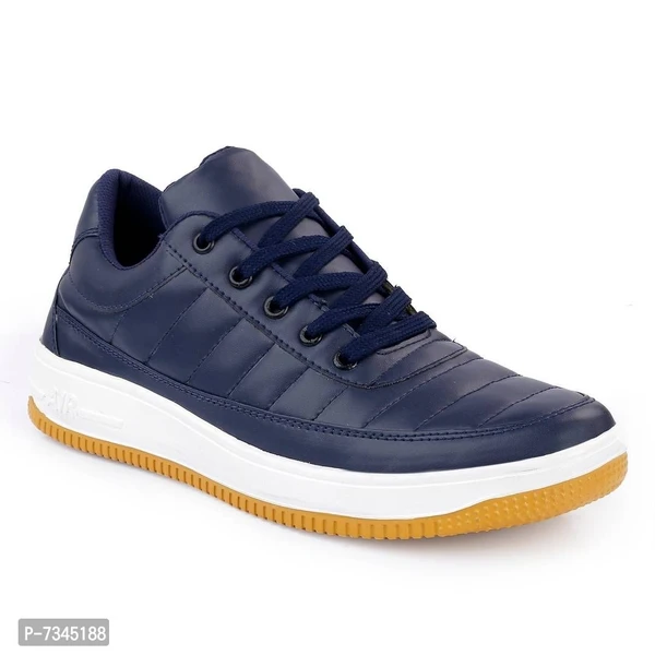 Stylish Fashionable Navy Blue Leatherette Trendy Modern Daily Wear Lace Ups Running Casual Shoes Sneakers For Men - 6UK