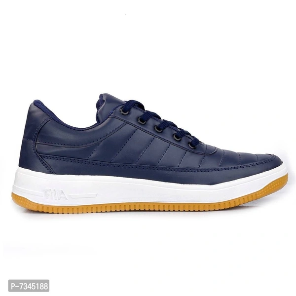 Stylish Fashionable Navy Blue Leatherette Trendy Modern Daily Wear Lace Ups Running Casual Shoes Sneakers For Men - 7UK