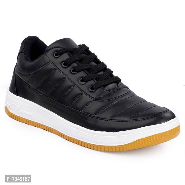 Stylish Fashionable Black Leatherette Trendy Modern Daily Wear Lace Ups Running Casual Shoes Sneakers For Men - 7UK