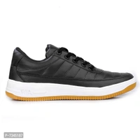 Stylish Fashionable Black Leatherette Trendy Modern Daily Wear Lace Ups Running Casual Shoes Sneakers For Men - 8UK