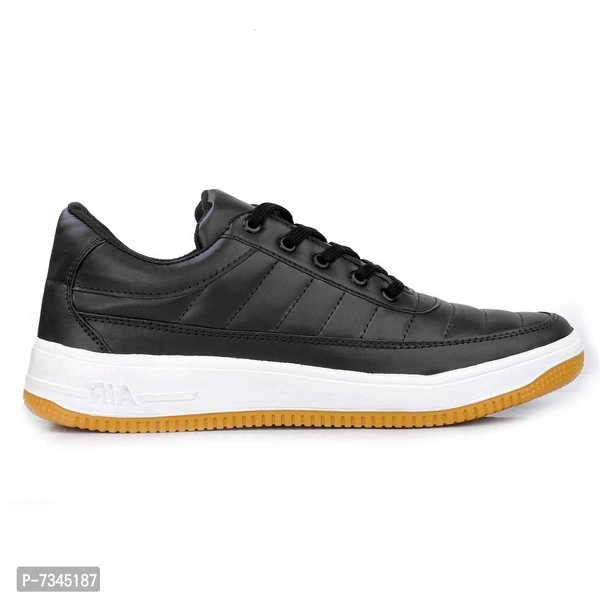 Stylish Fashionable Black Leatherette Trendy Modern Daily Wear Lace Ups Running Casual Shoes Sneakers For Men - 8UK