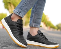 Stylish Fashionable Black Leatherette Trendy Modern Daily Wear Lace Ups Running Casual Shoes Sneakers For Men - 8UK