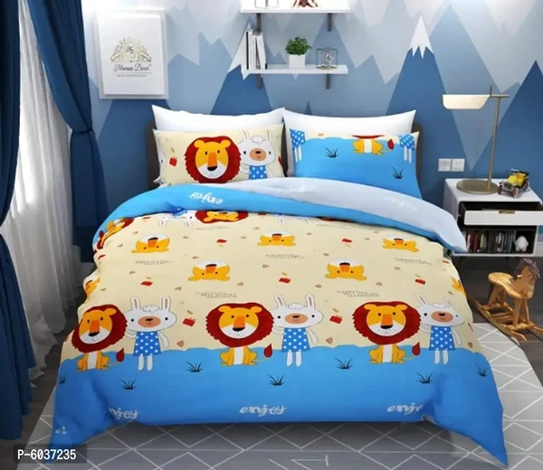 Glace Cotton Cartoon Printed 130 TC Double Bed Sheet With 1 Pillow Covers
