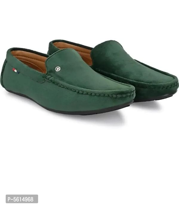 Stunning Green Velvet Self Design Loafers For Men - 6UK