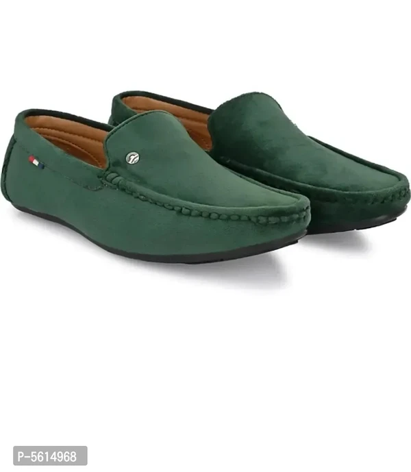 Stunning Green Velvet Self Design Loafers For Men - 8UK