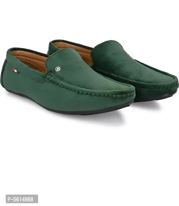 Stunning Green Velvet Self Design Loafers For Men - 9UK