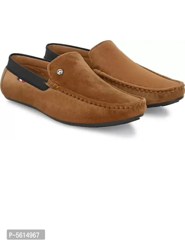 Stunning Brown Velvet Self Design Loafers For Men - 6UK