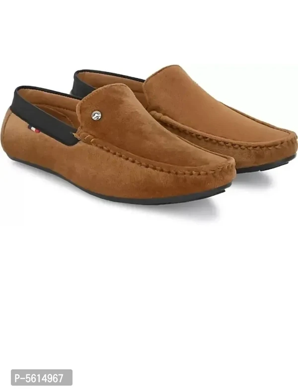 Stunning Brown Velvet Self Design Loafers For Men - 8UK