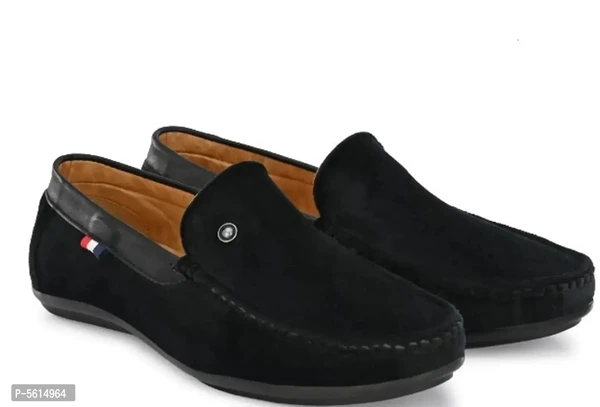 Stunning Black Velvet Self Design Loafers For Men - 9UK