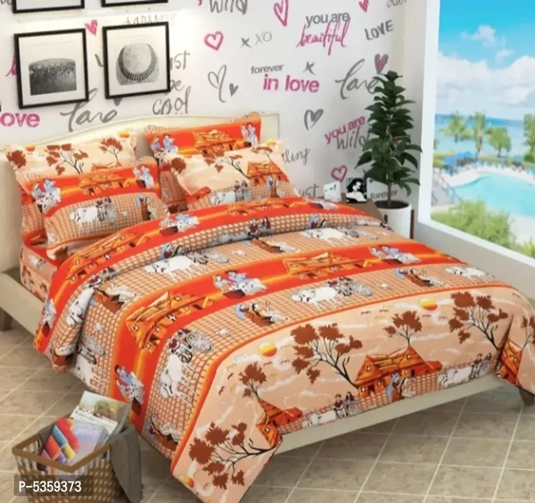 polycotton double bedsheet with two pillow covers