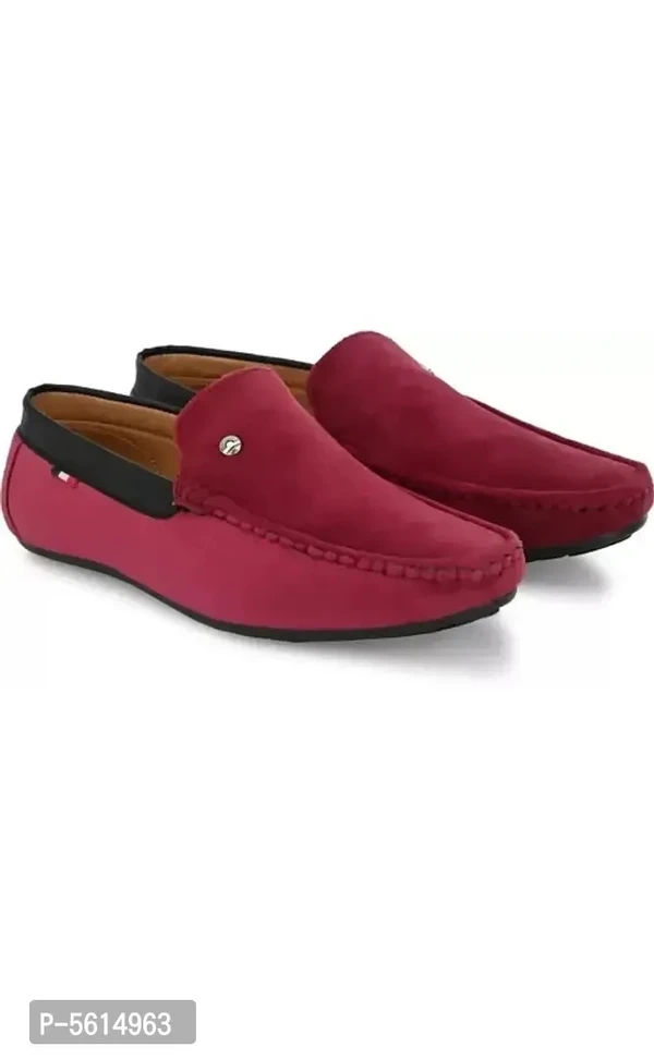 Stunning Maroon Velvet Self Design Loafers For Men - 8UK