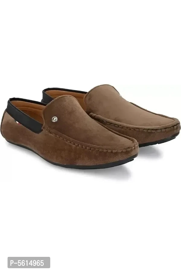 Stunning Brown Velvet Self Design Loafers For Men - 8UK