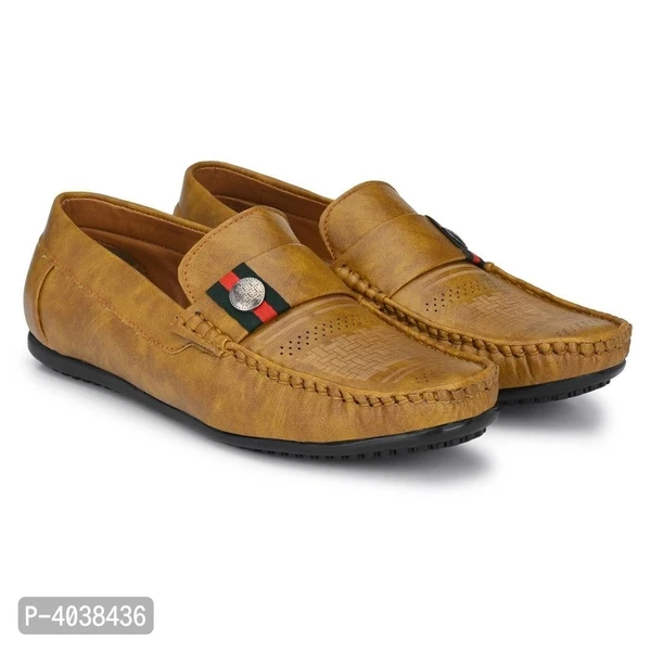 Stylish Leather Beige Tan Brown Party Daily Wear Slip-On Ethnic Casual Men Loafers Shoes - 6UK