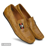 Stylish Leather Beige Tan Brown Party Daily Wear Slip-On Ethnic Casual Men Loafers Shoes - 6UK