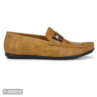 Stylish Leather Beige Tan Brown Party Daily Wear Slip-On Ethnic Casual Men Loafers Shoes - 6UK