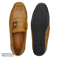 Stylish Leather Beige Tan Brown Party Daily Wear Slip-On Ethnic Casual Men Loafers Shoes - 6UK