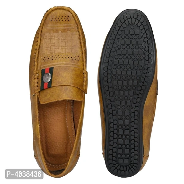 Stylish Leather Beige Tan Brown Party Daily Wear Slip-On Ethnic Casual Men Loafers Shoes - 6UK