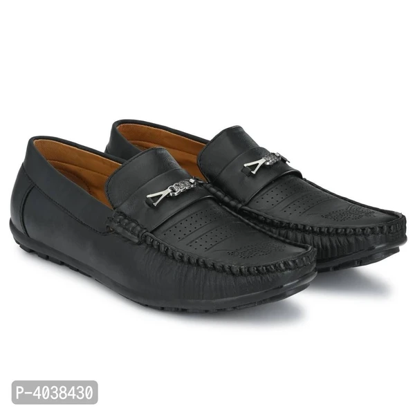 Stylish Leather Black Party Daily Wear Slip-On Ethnic Casual Men Loafers Shoes - 10UK