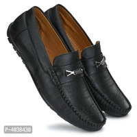 Stylish Leather Black Party Daily Wear Slip-On Ethnic Casual Men Loafers Shoes - 10UK